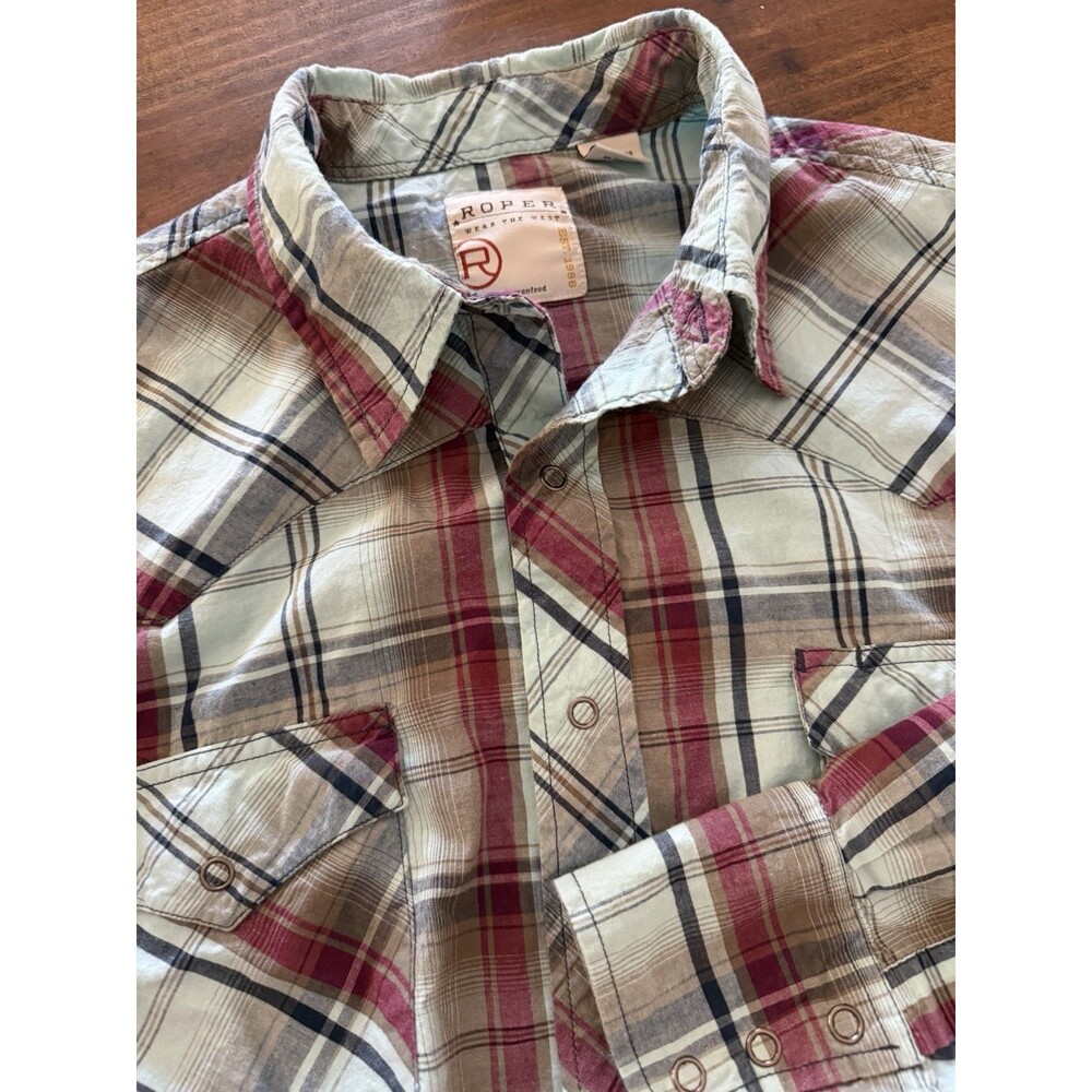 Roper Western Shirt Mens XL Green Plaid Long Sleeve Snap Cotton Cowboy Rodeo
